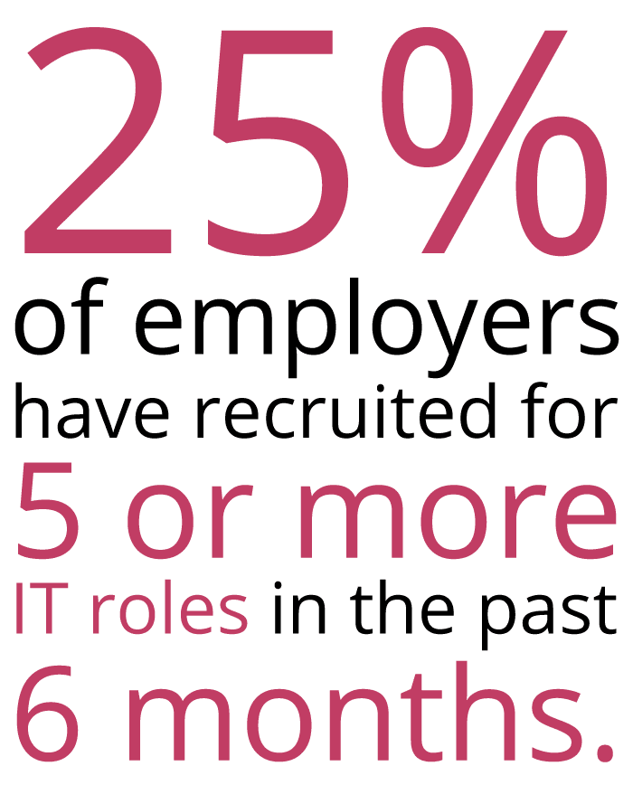 25% of recruiters have recruited for 5 or more IT roles in the past 6 months - Sourced Report